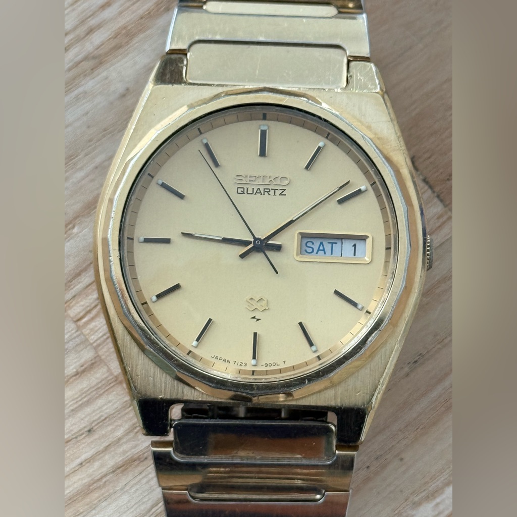 Seiko Sq Rare Vintage Mens Watch Gold Dial Case Bracelet Hands New Crystal